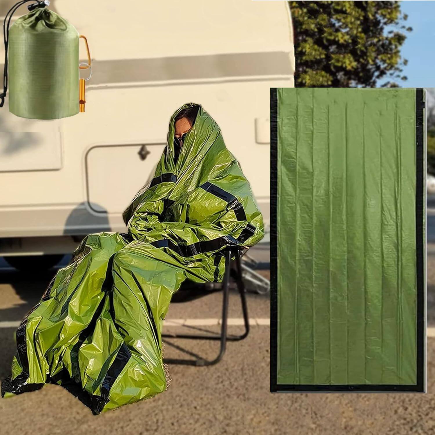 Front. Dapper Styles - 2-person Emergency Sleeping Bag Ultra Lightweight Waterproof Thermal Bivy Sack Cover Shelter Kit For Hiking... - Olive Green.