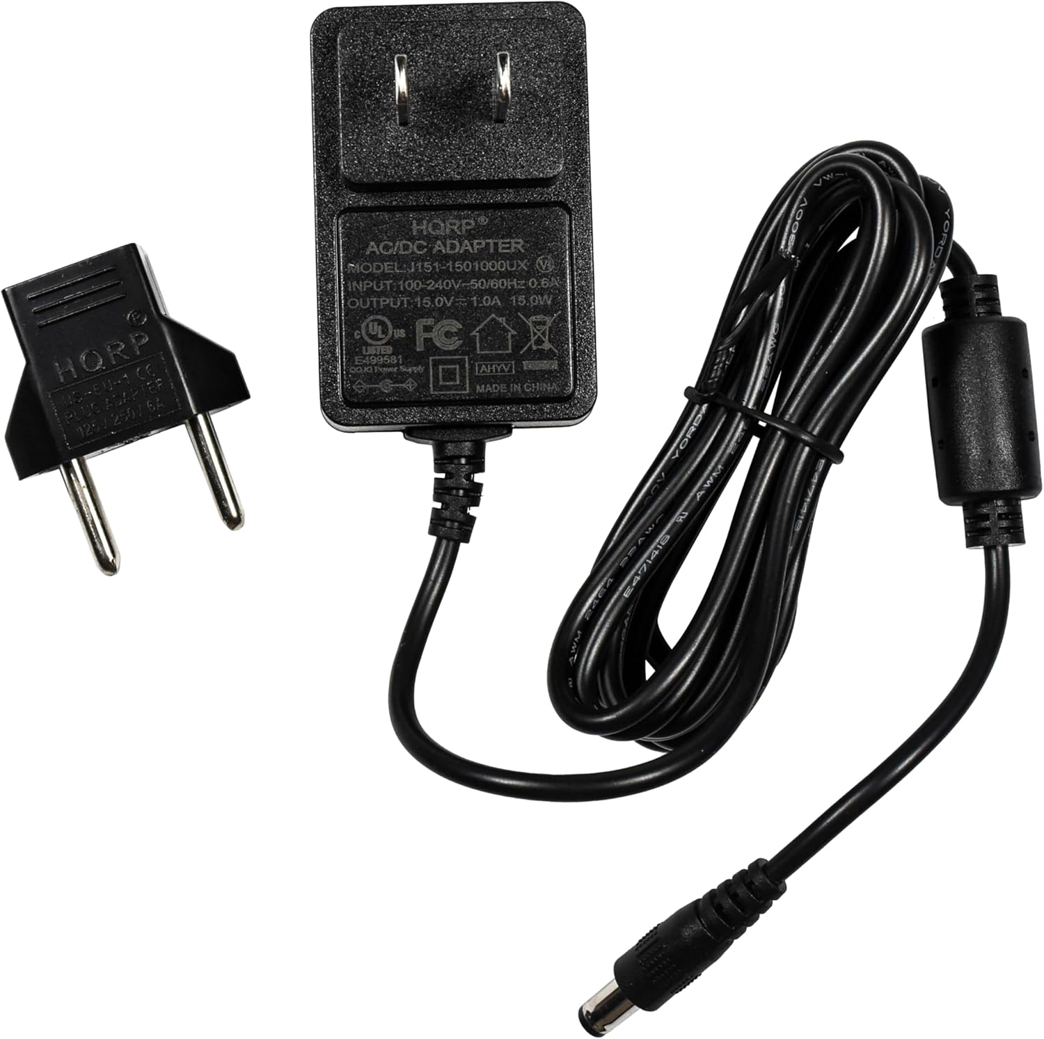 HQRP AC/DC ADAPTER  
MODEL: J151-1501000UX  
INPUT: 100-240V~50/60Hz  
OUTPUT: 15.0V~1.0A  
0.6A  
15W  
UL  
Bs  
FC  
LISTER  
L499581  
OULA  
Ve  
Sper  
AHYY  
nho  
MADE IN CHINA  
FORO  
AW  
TE  
adiaa  
E4  
4  
PAT  
AD0E  
FORD