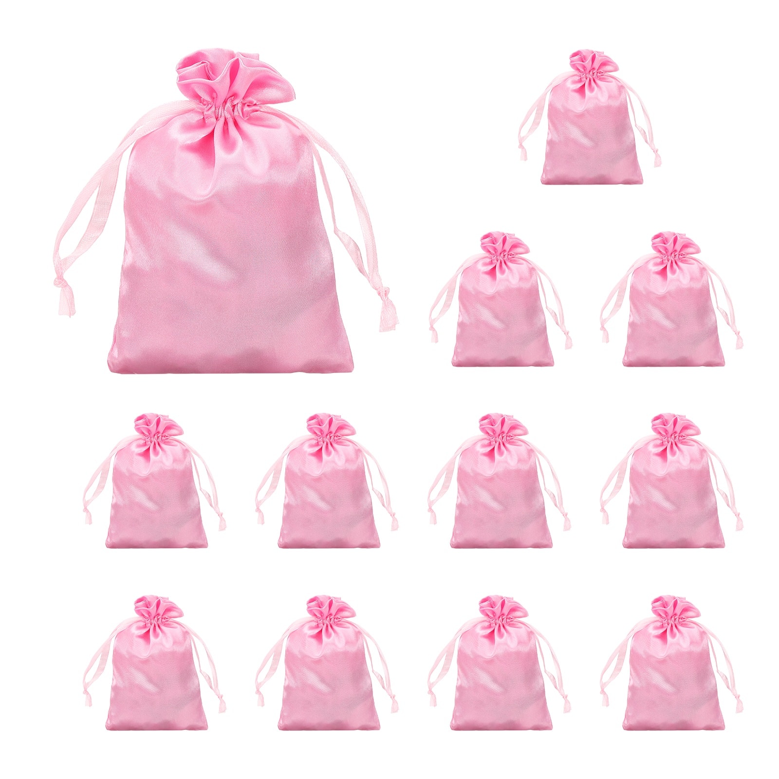 Unique Bargains - 12pcs Satin Gift Bags with Drawstring, 3.9"x5.9" Party Wedding Jewelry Drawstring Pouch Mini Gift Wrap - Pink