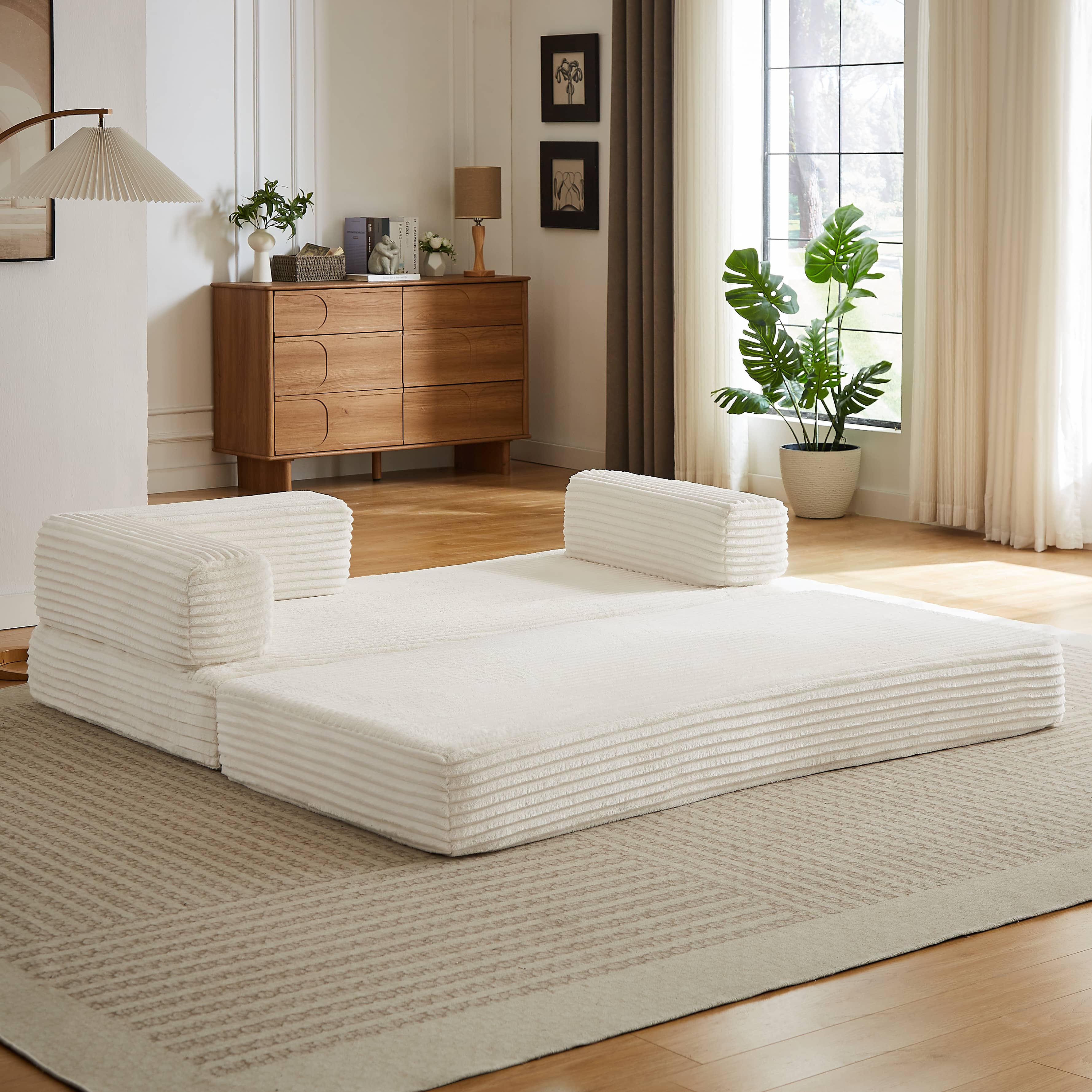 Back. Anysun - Anysun Modern Modular Classic Color Scheme Corduroy Fabric Boneless Loveseat Sofa, No Assembly - Beige.