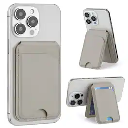 Alpha Digital - Magnetic Leather Wallet - MagSafe, Adjustable Phone Stand, Compatible w/ iPhone 12-17 - Gray