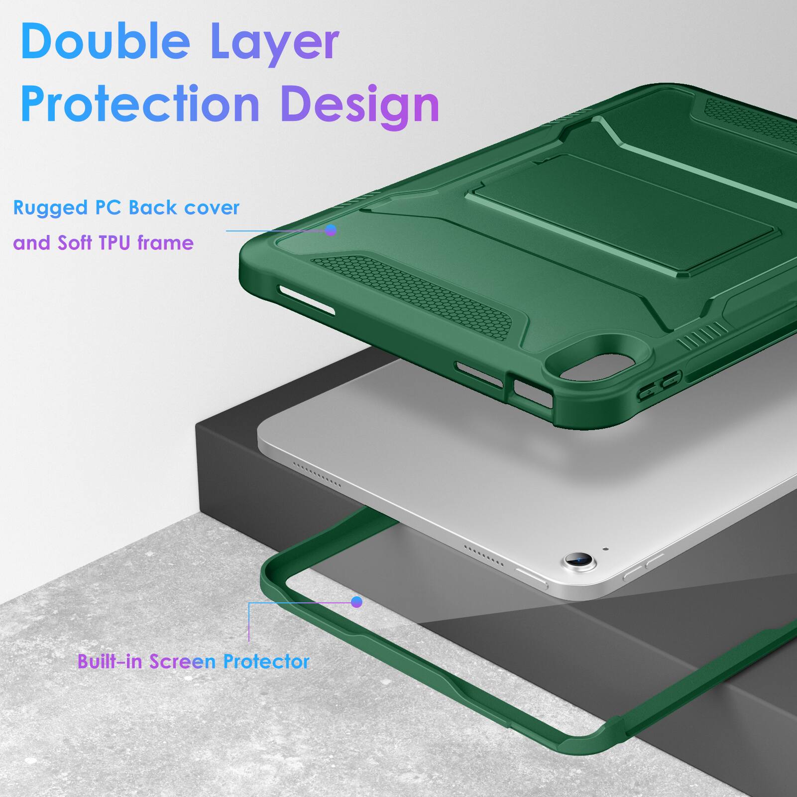 Double Layer Protection Design

Rugged PC Back cover and Soft TPU frame

Built-in Screen Protector