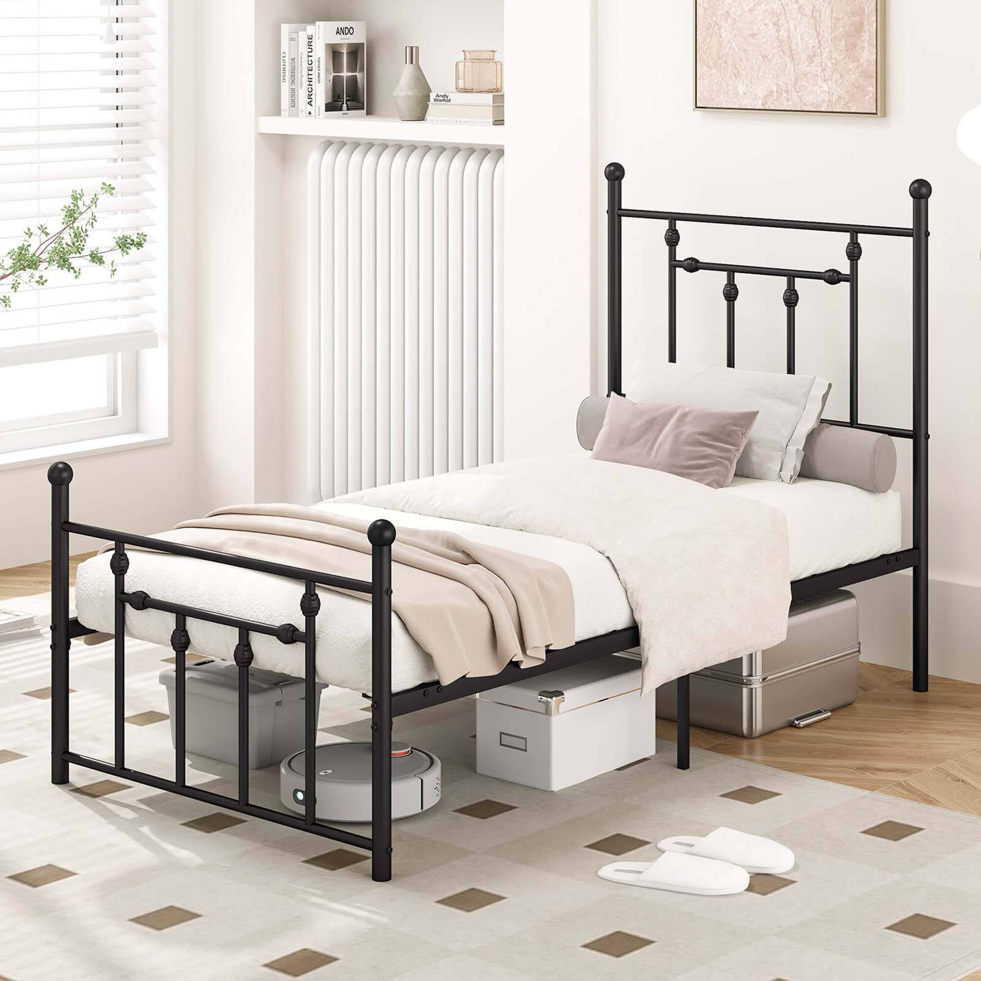 Costway Twin Size Metal Bed Frame with Headboard Under bed Storage