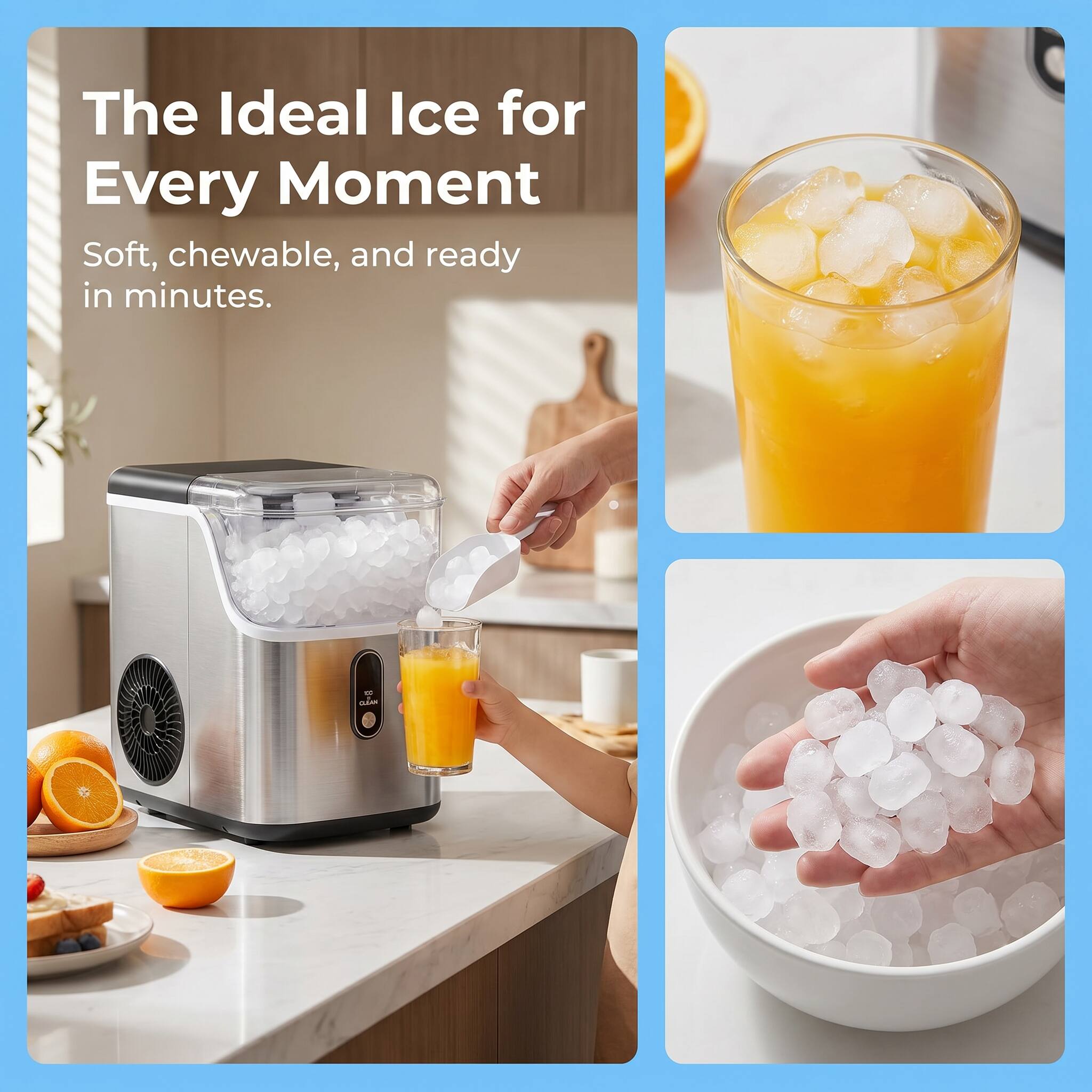 The Ideal Ice for Every Moment  
Soft, chewable, and ready in minutes.