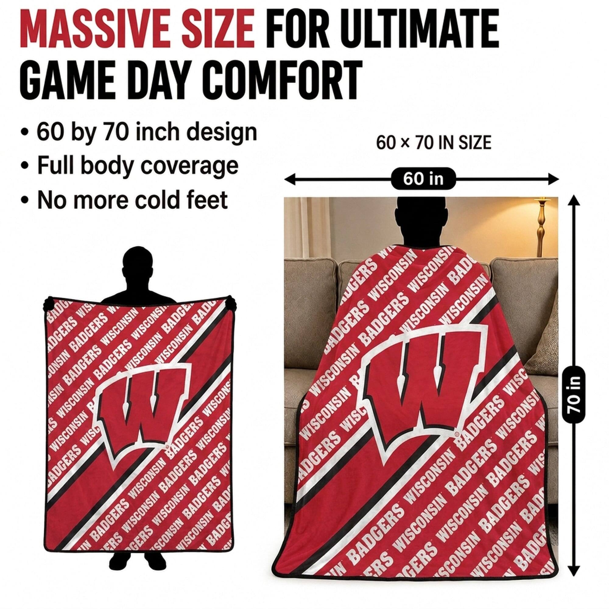 MASSIVE SIZE FOR ULTIMATE GAME DAY COMFORT

- 60 by 70 inch design
- Full body coverage
- No more cold feet

60 x 70 IN SIZE

60 in

70 in