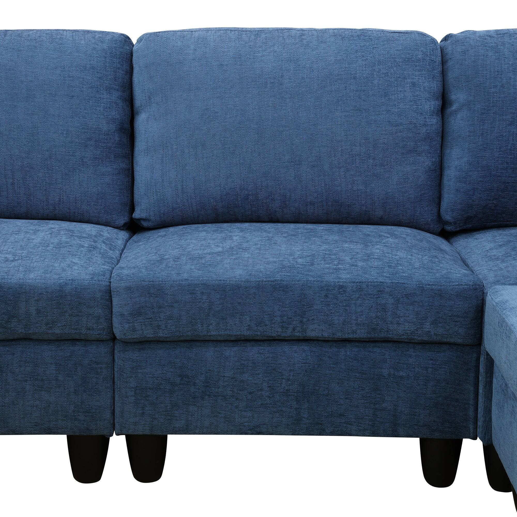 Angle. Boyel Living - 8 Piece Modular Corduroy Sofa Set Movable DIY Sectional - Denim Blue.