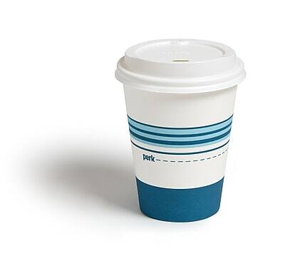 Alt View 2. Perk - Paper Cup & Lid Combo, 12 Oz., 50/Pack - White/Blue.