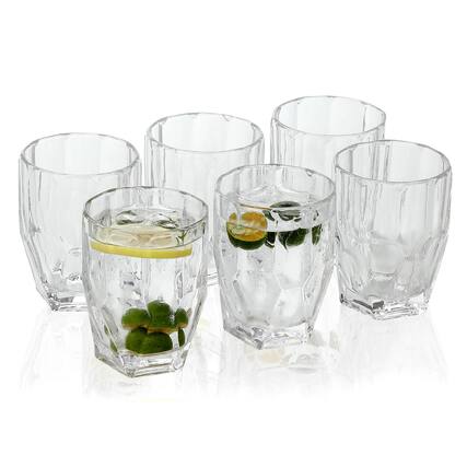 Front. BreeBe - Polyhedron Tumbler Glasses set of 6 - Clear.