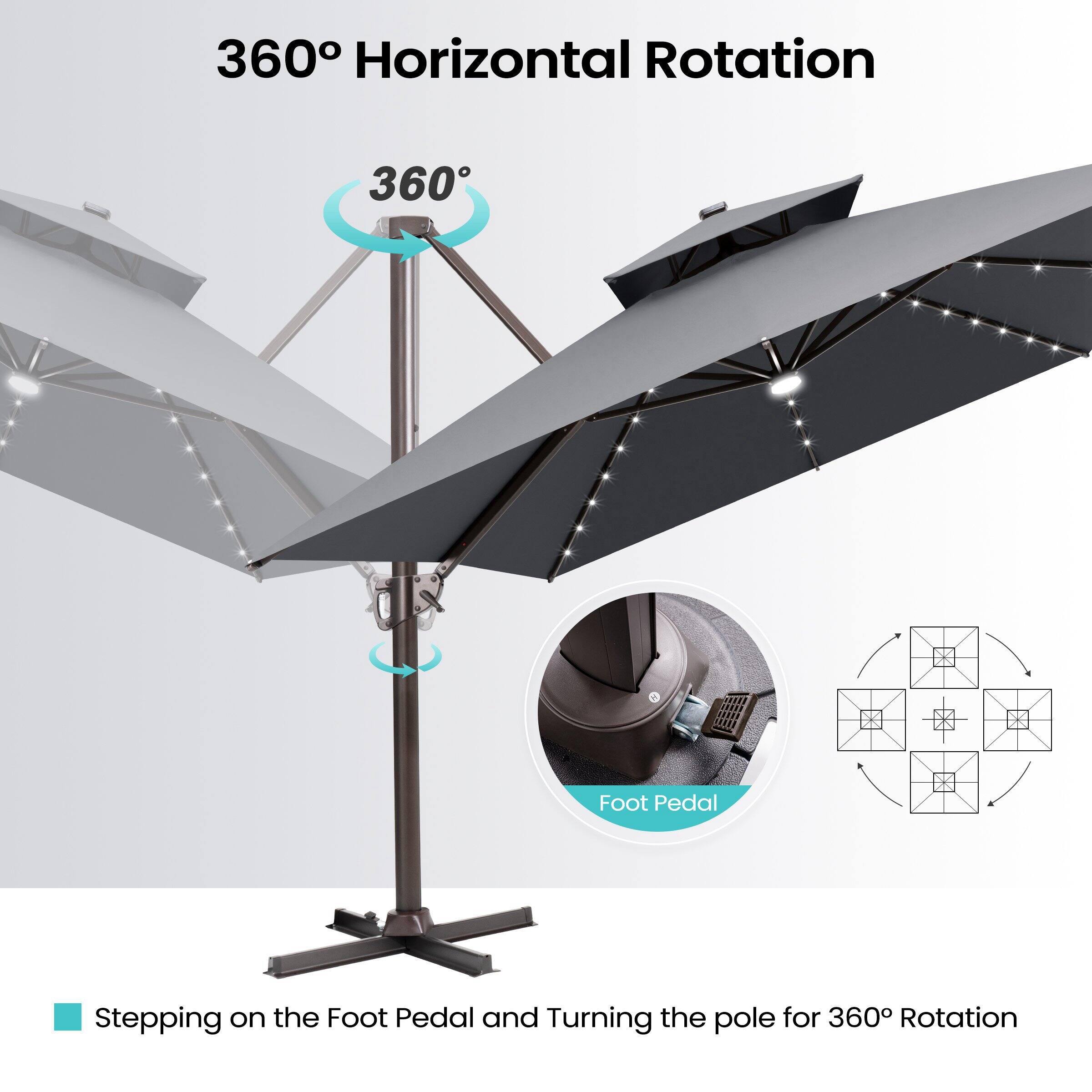 360° Horizontal Rotation

Stepping on the Foot Pedal and Turning the pole for 360° Rotation