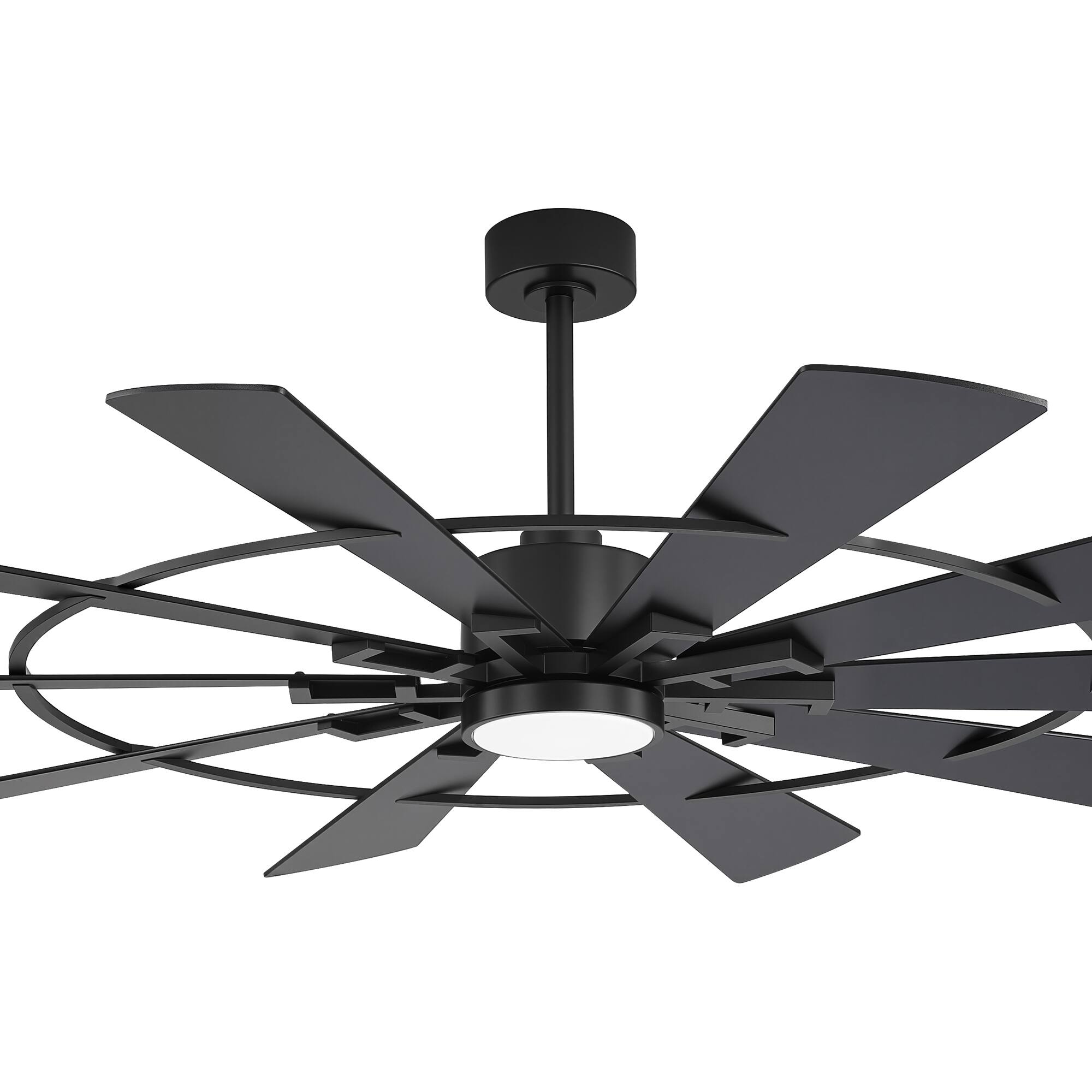 Alt View 9. Breezary - 62-In LED Ceiling Fan with Light, 10 Plywood Blades, 6-Speed DC Motor, Remote, 3CCT, 6"/12" Downrods - 62-inch Black.