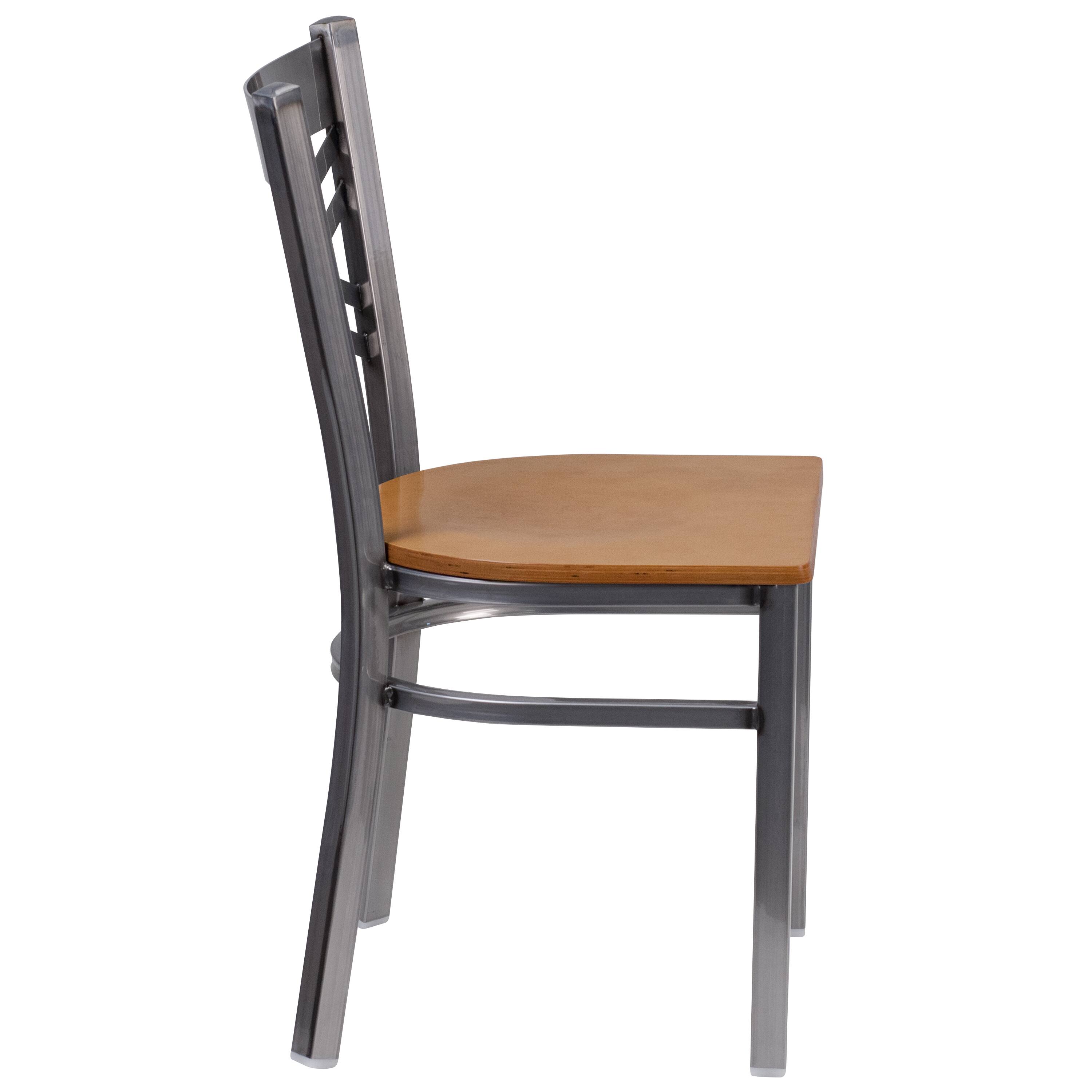 Alt View 5. Emma + Oliver - 2 Pack Clear Coated "X" Back Metal Restaurant Chair - Natural Wood Seat/Clear Coated Metal Frame.