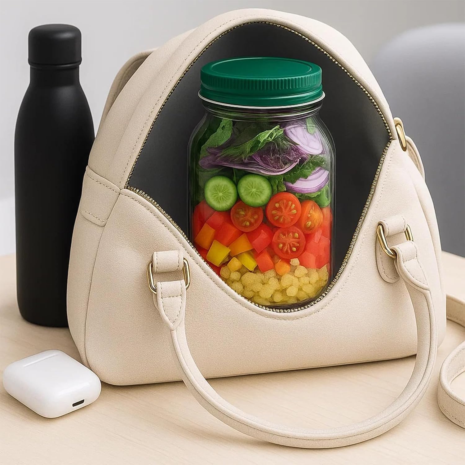 Alt View 8. Giantpower - 2pcs Salad Jar - Salad Pod Mason Jar Side Open with Leakproof Dressing Compartment.