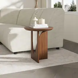 POVISON - 19.69" Mid-century Modern Round Side Table, Minimalist End Table - Walnut Color