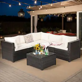 Kadyn - 6 Pcs Patio Furniture Sofa Set with Cushions for Outdoor-Beige, Patio Seating Conversation Set - White