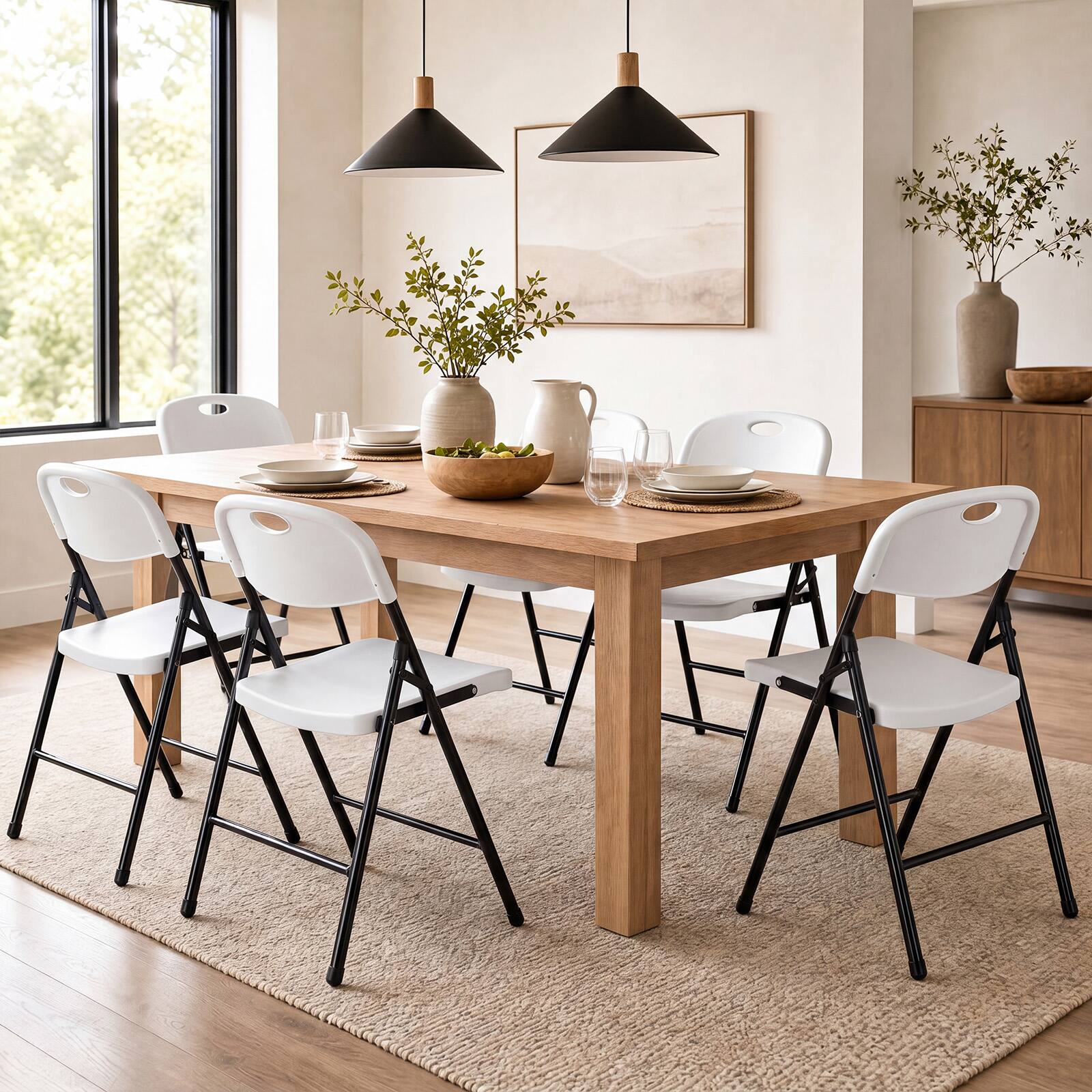 Alt View 4. Costway - Costway Foldable Plastic Chairs Set of 6 with Curved PP Seat Ergonomic Backrest Metal Legs - White.