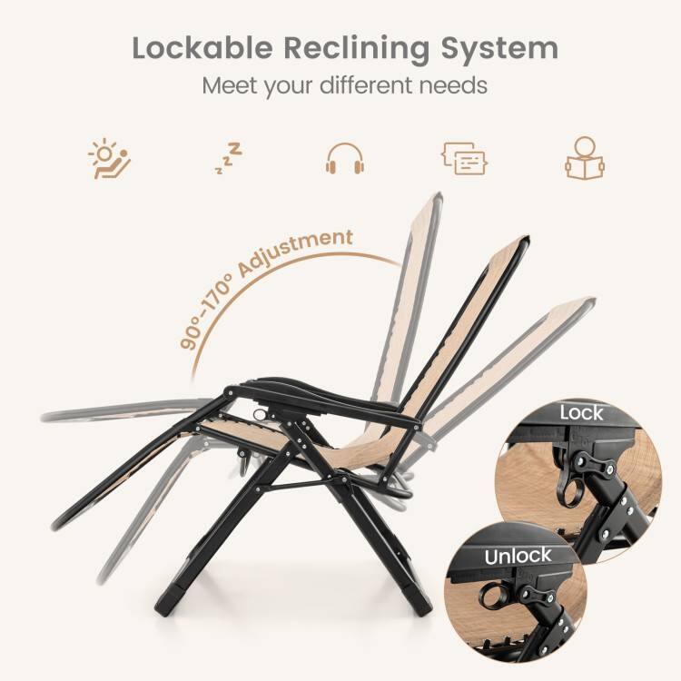 Lockable Reclining System  
Meet your different needs  

90°-170° Adjustment  

Lock  
Unlock