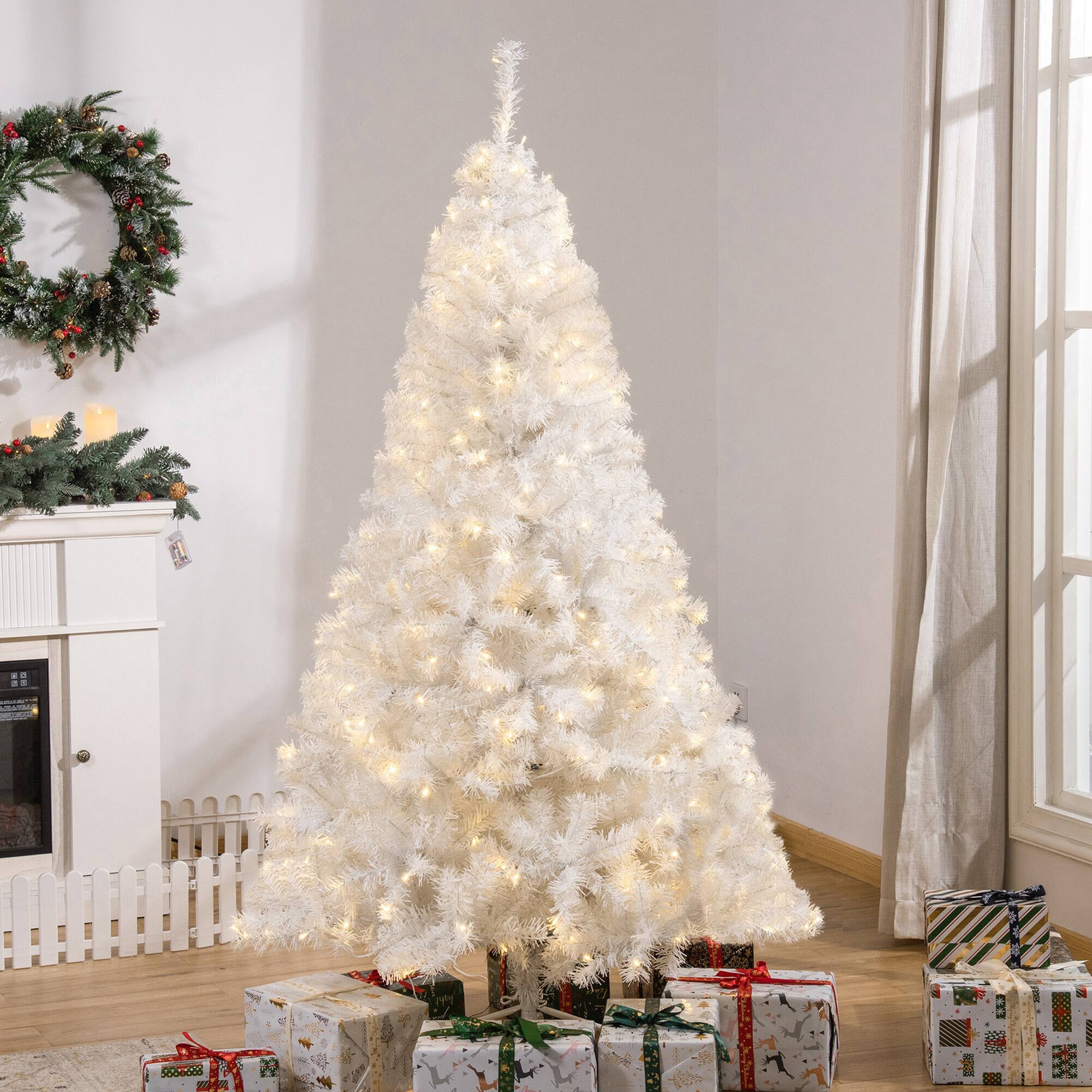 Alt View 1. Homcom - FT Tall PreLit Artificial Christmas Tree with Realistic Branches - White.