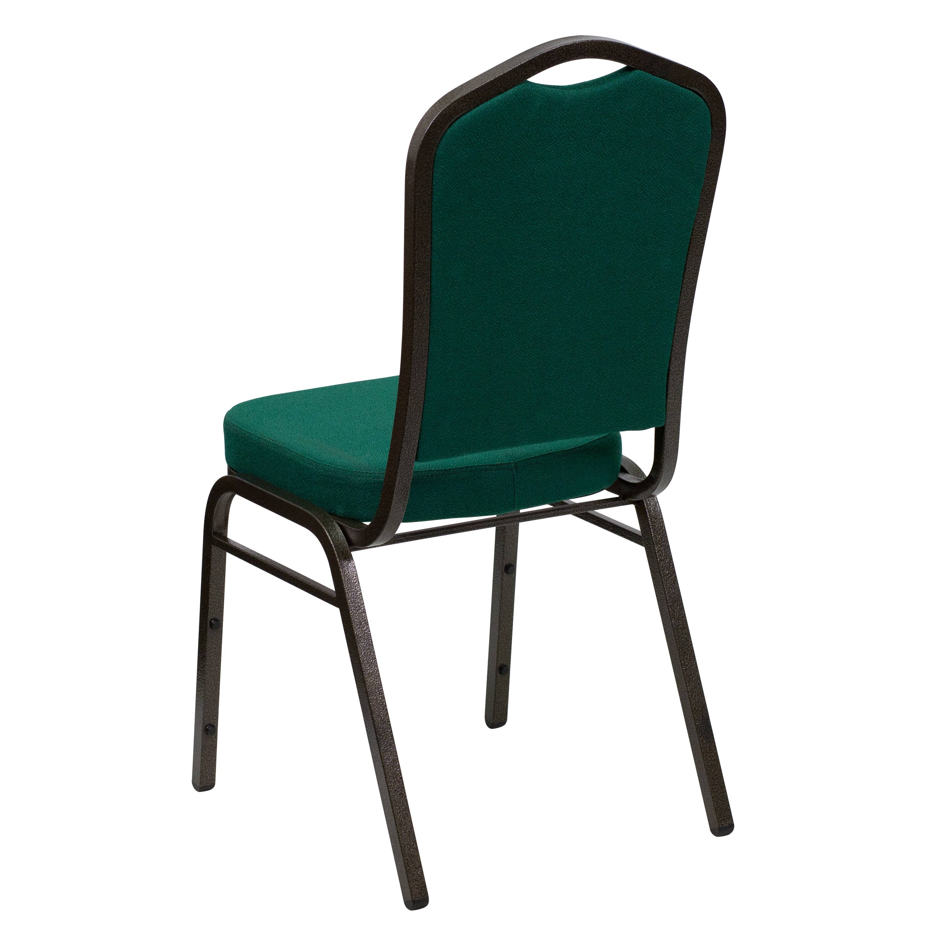 Alt View 3. Emma + Oliver - Crown Back Stacking Banquet Dining Chair - Green Fabric/Gold Vein Frame.