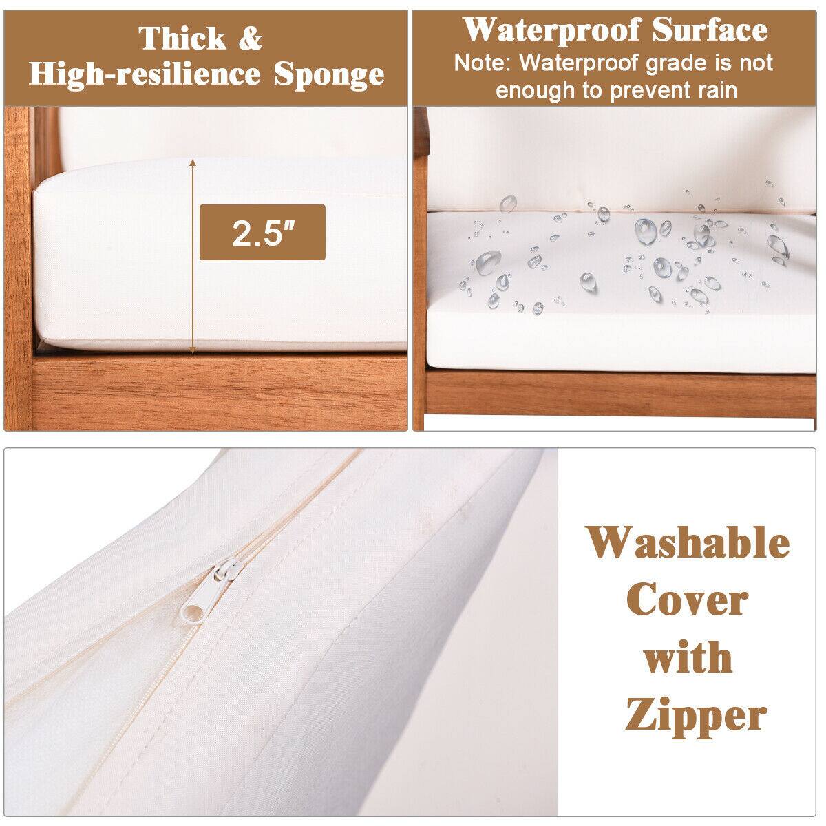 Thick & High-resilience Sponge, Waterproof Surface, Washable Cover with Zipper