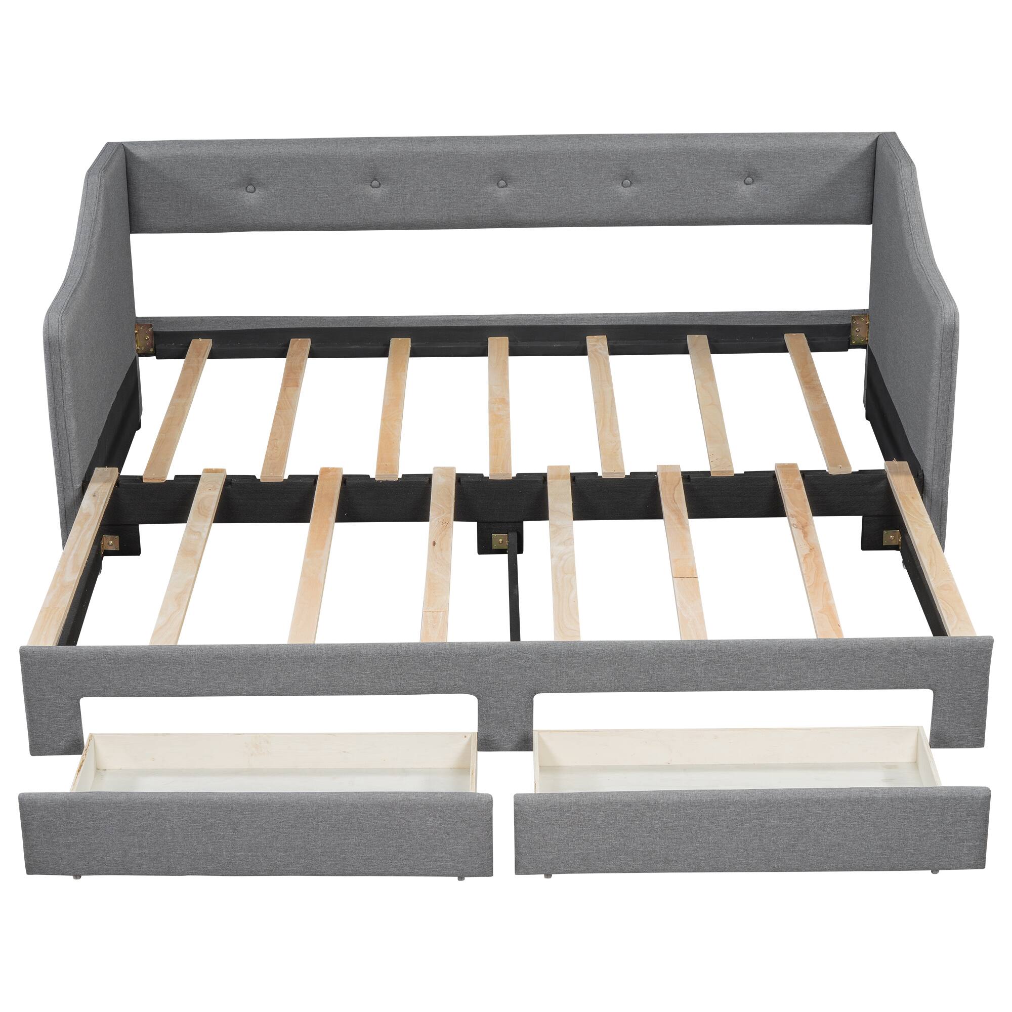 Alt View 2. Whisen - Expandable Daybed from Twin XL to King, Upholstered Bed Frame with Storage Drawers for Bedroom & Guest Room - Gray.
