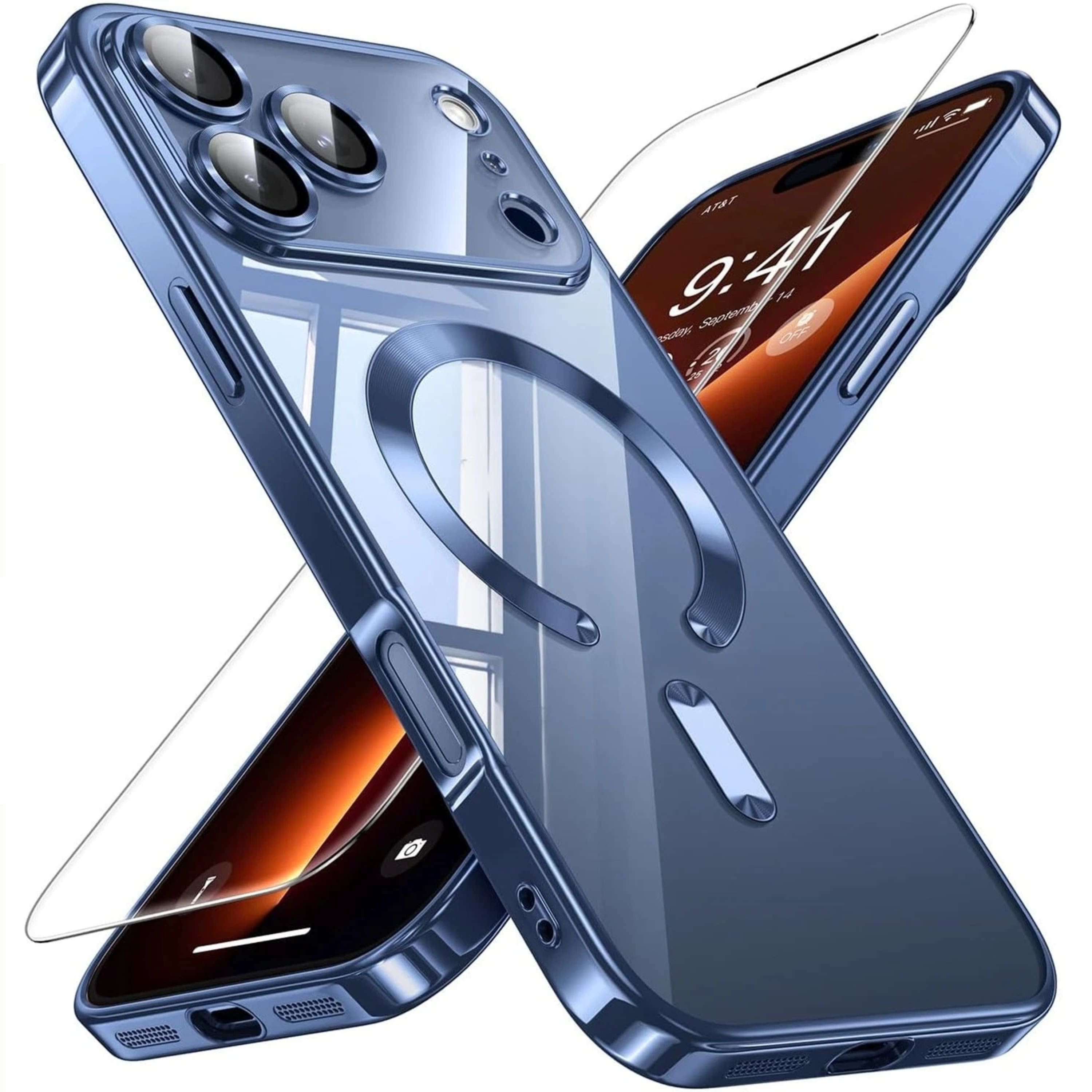 Kitcheniva - Protective Shockproof Case with Magnetic Ring For IPhone 17 Pro Case And Tempered Glass - Blue