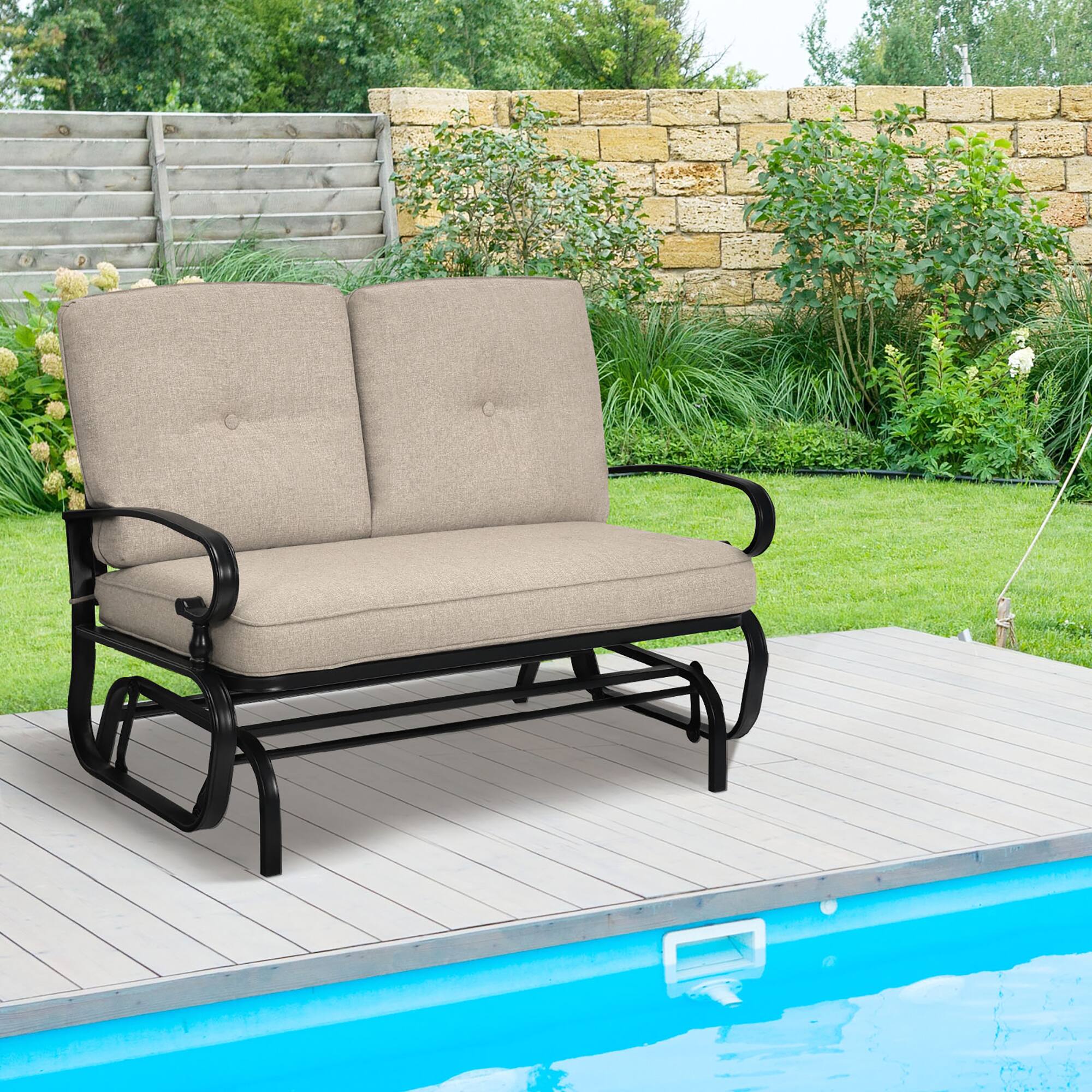 Alt View 1. Costway - Costway 2-Person Outdoor Swing Glider Chair Bench Loveseat Cushioned Sofa - Beige.