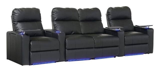 Octane Seating - Turbo XL700 4-Seat Straight Manual Recline Home Theater Seating with Middle Loveseat - Black - Larger Front