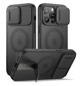 SURITCH - Rugged Case for iPhone 14 Pro Max, Compatible with MagSafe, Built-in Kickstand & Camera Cover & Translucent Back - Aurora Black