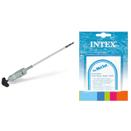 INTEX
The Wet Set
Instructions
Vinyl Plastic Repair Patch
- Clean repair area thoroughly.
- Cut patch larger than repair area.
- Remove paper backing.
- Place patch over hole, and PRESS DOWN FIRMLY.
- Do not inflate for 30 minutes.
- Bond improves for several hours.
Zee Toys Inc., Long Beach, CA 90810-1490