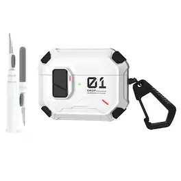 Dteck - For Apple Airpods Pro 3rd Gen (2025) Shockproof Rugged Magnetic Lock Case With Keychain+Clean Pen - White