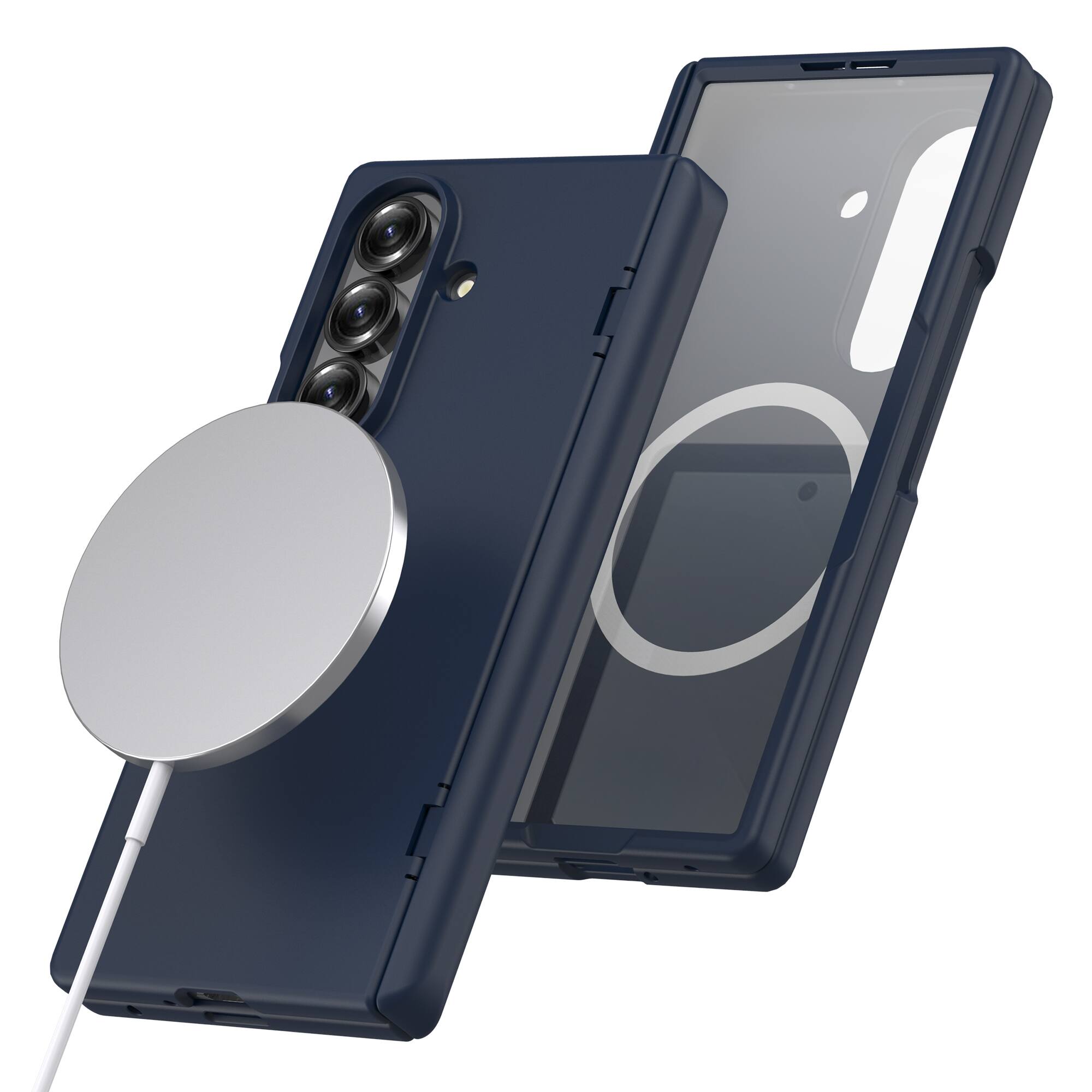 Angle. Dteck - Magnetic for Samsung Galaxy Z Fold8 Ultra Case with Screen Protector,Compatible with MagSafe,Full Body Hinge Protection - Dark Blue.