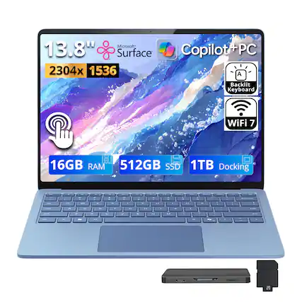 Microsoft 13.8" Surface 2304x 1536 Copilot PC A Backlit Keyboard WiFi 7 16GB RAM 512GB SSD 1TB Docking