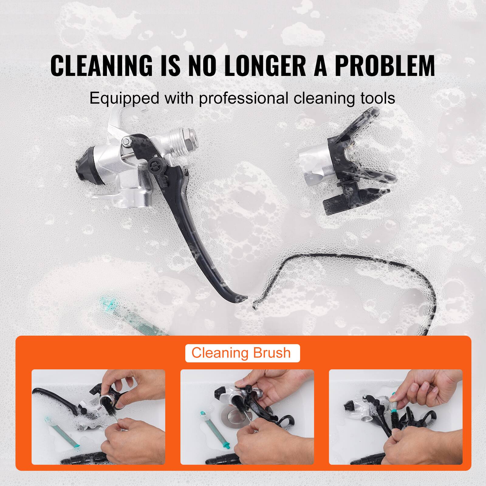 CLEANING IS NO LONGER A PROBLEM  
Equipped with professional cleaning tools  
Cleaning Brush