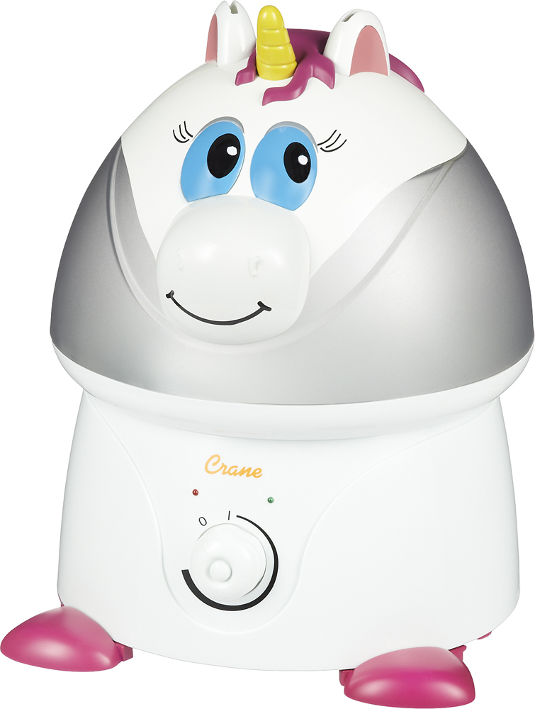 Left View: CRANE - 1 Gal. Adorable Ultrasonic Cool Mist Humidifier for Medium to Large Rooms up to 500 sq. ft. - Unicorn - White/Pink
