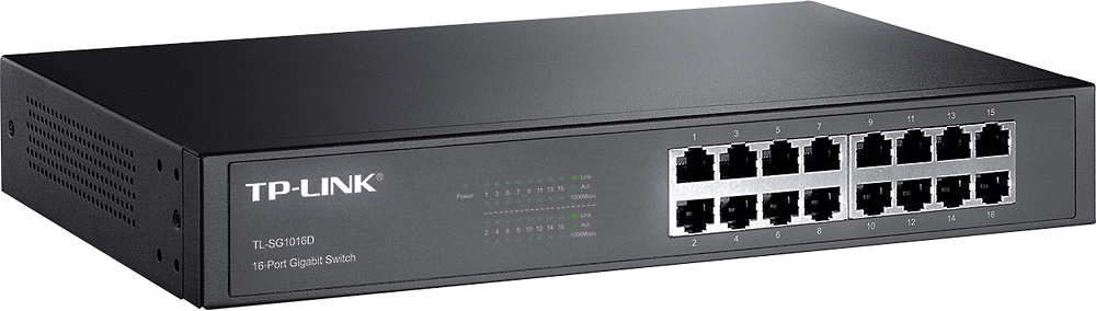 Angle View: TP-Link - 16-Port 10/100/1000 Mbps Gigabit Ethernet Switch - Black