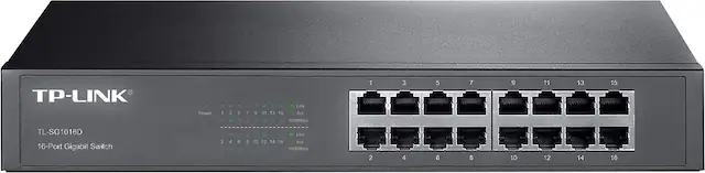 TP-LINK TL-SG1016D 16-Port Gigabit Switch Power 1 2 3 4 5 6 7 8 9 10 11 12 13 14 15 16 Act 5000Mbps