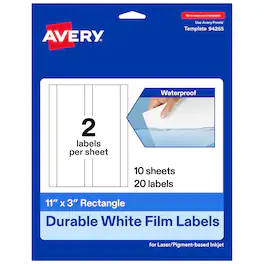 Avery - 11" x 3" Waterproof Rectangle Labels, 20 Labels - White