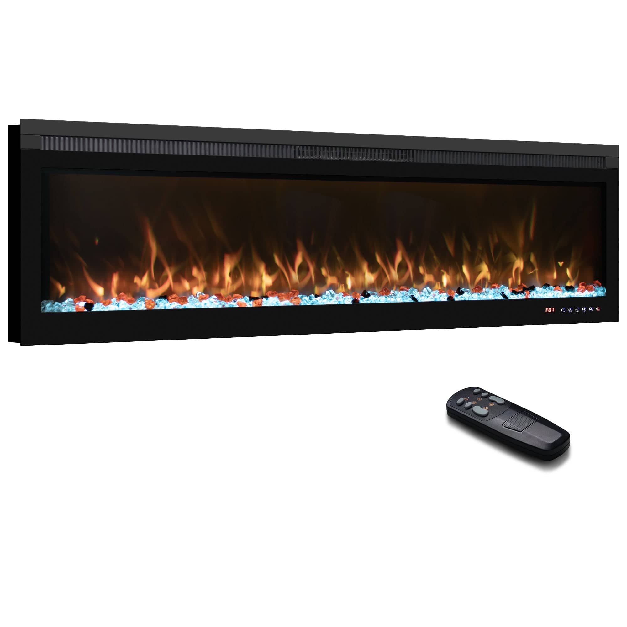 Boyel Living - Red 60 Inch BIR Electric Fireplace 5100 BTU 750W/1500W 13 Flame Colors 3-Color Spot Light 1-9H Timer - Black