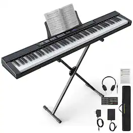 Sugift - 88-Key Digital Piano Keyboard Portable Electric Piano with 8 Accessories - Balck