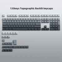 Womier - Double Shot PBT keycaps,Topographic Keys Cherry Profile Key caps for All US Layout Mechanical Keyboardd - Gray