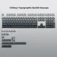 Womier - Double Shot PBT keycaps,Topographic Keys Cherry Profile Key caps for All US Layout Mechanical Keyboardd - Gray