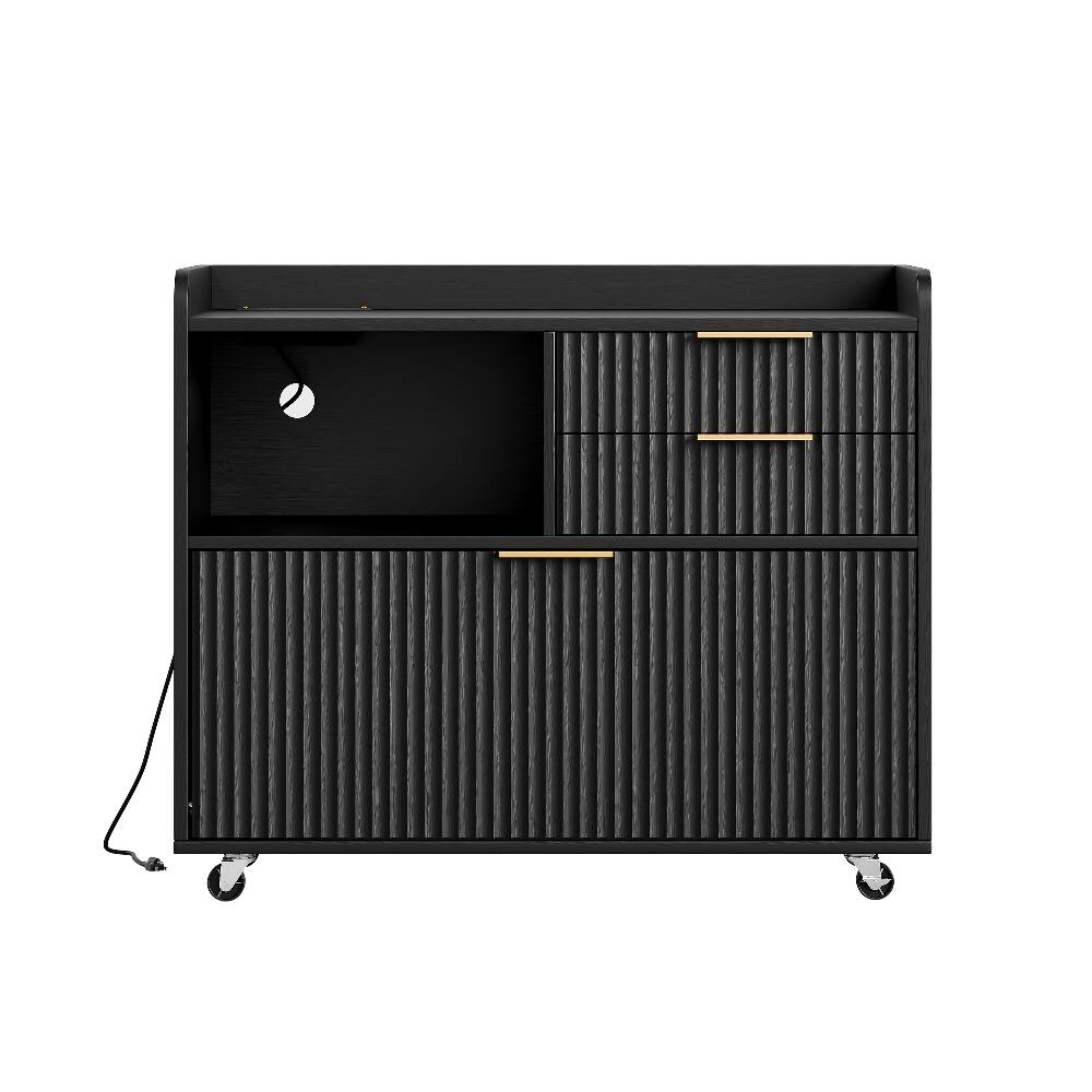 Alt View 1. Loheer - Loheer Mobile File Cabinet with Charging Station, 3 Drawer Black Office Cabinet with Wheels.