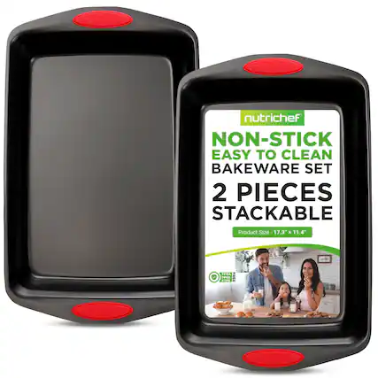nutrichef NON-STICK EASY TO CLEAN BAKEWARE SET 2 PIECES STACKABLE Product Size- 17.3" x 11.4" PFOA PFOS PIFE FREE