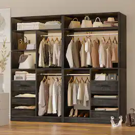 Aheaplus - 2-Set 72" Heavy Duty Walk-in Wardrobe, Closet Organizer with 6 Drawers & 4 Hanging Rods for Home/Garage - Gray Oak