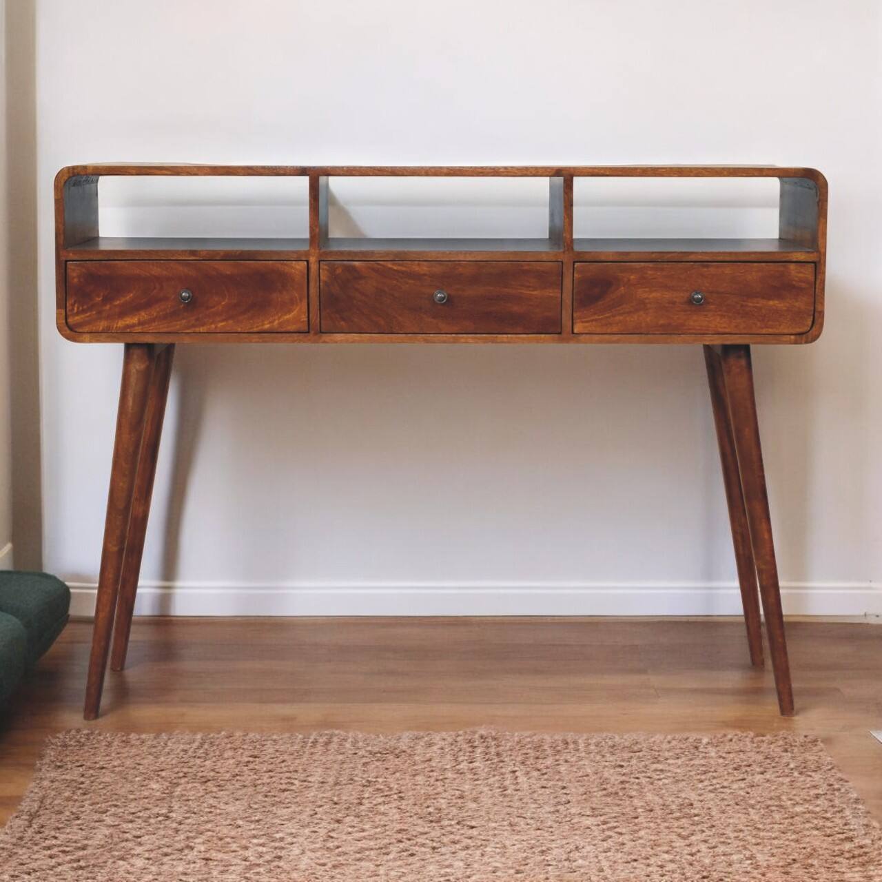 Alt View 7. Artisan Furniture - Artisan Furniture Solid Wood Triple Curved Chestnut Console Table - Brown.