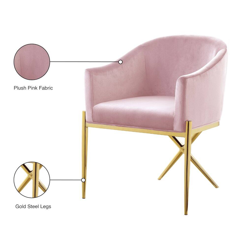Plush Pink Fabric  
Gold Steel Legs