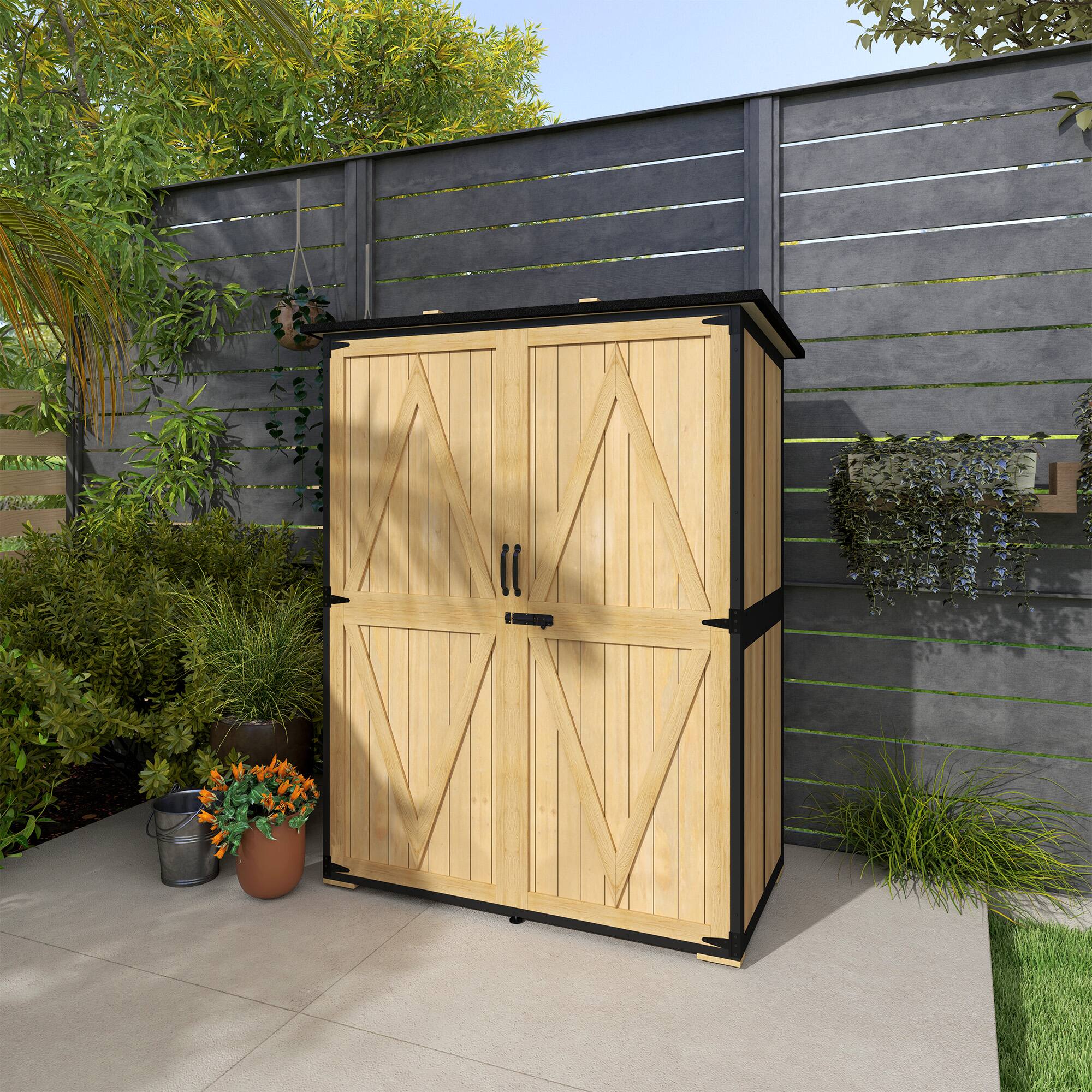 Alt View 8. Outsunny - Outdoor Storage Cabinet, Wood Garden Tool Shed with Steel Frame and Asphalt Roof, Garden Storage Shed with 2 Shelves.