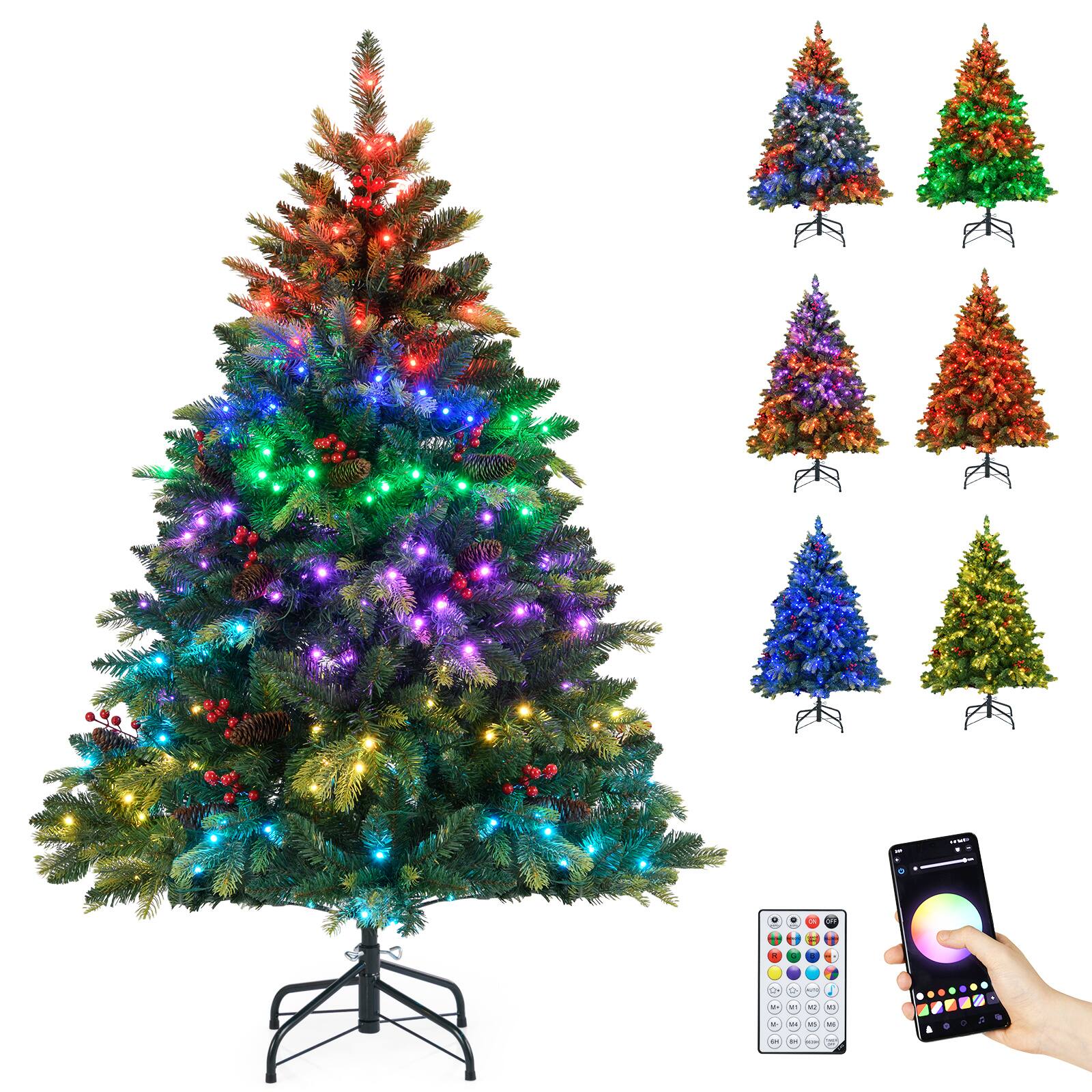 Gymax - 5 FT Smart Pre-Lit Artificial Christmas Tree w/ Remote Control Twinkling Modes - Green
