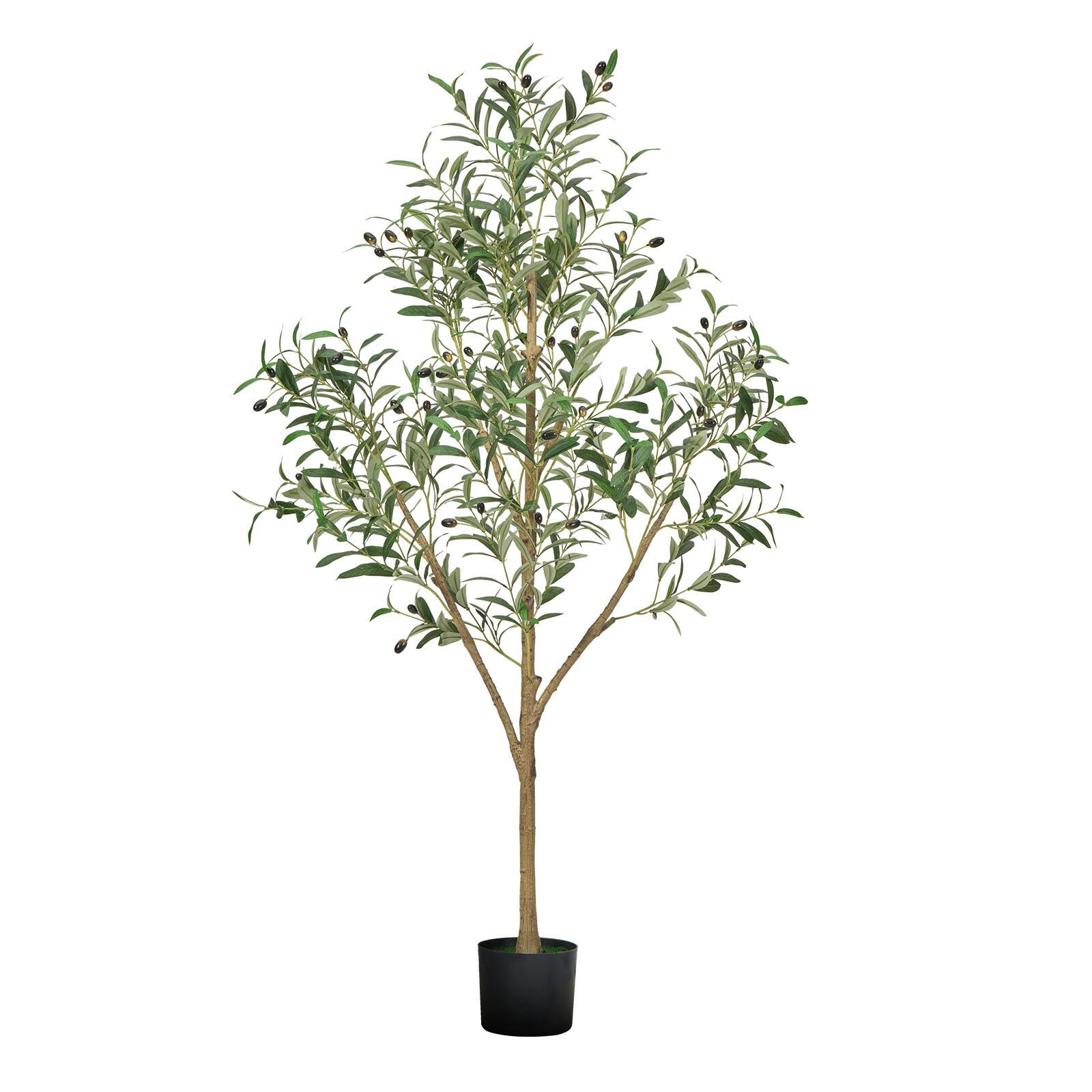 Alt View 5. VEVOR - 5FT Artificial Olive Tree with Black Pot, Tall Fake Tree with Natural Wood Trunk & Realistic Green Leaves and Fruits - Green.