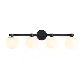 Jonathan Y - Modernist Globe 34" 4-Light Metal/Frosted Glass Modern Contemporary LED Vanity, Black - Black/White